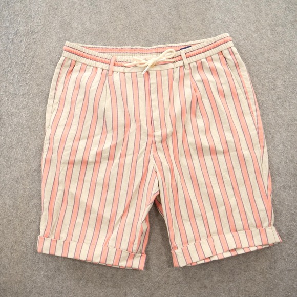 Scotch & Soda Shorts Mens 32 Pink Logo Casual Striped Drawstring Logo Elastic - Picture 1 of 15